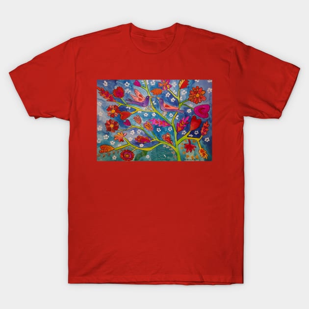 Birds in Love on Doodle Hearts, Valentines day! T-Shirt by Casimirasquirkyart